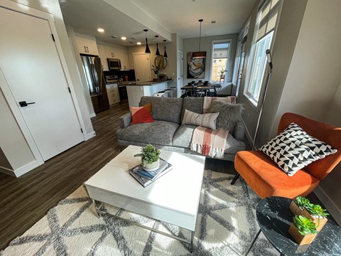 a living room with a couch and a coffee table